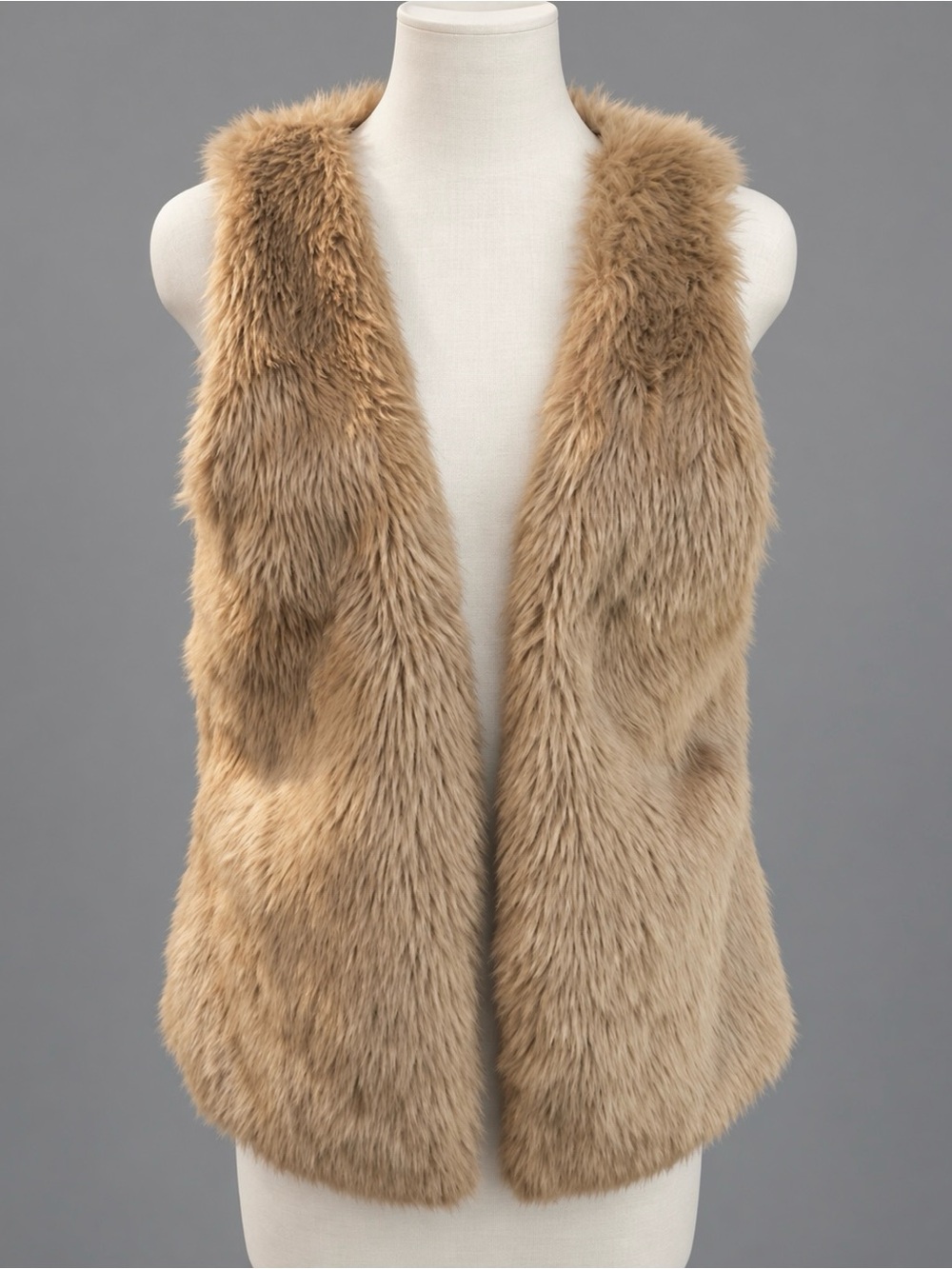 Boho Tan Fuzzy Faux Fur BoHo Hippie Vest sz L
